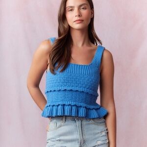 Ruffle Detail Heavy Crochet Tank Top